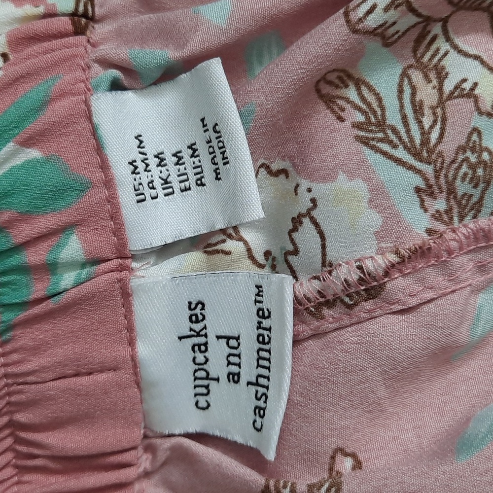 Cupcakes & Cashmere Pink Brown Blue Floral Print Shirt & Pants Sleepwear Size M - Picture 14 of 16